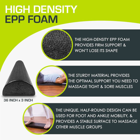 High Density Foam Roller 36 Inch Long Firm Full Body Massager for back stretching and muscle recovery, EPP foam, black