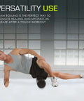 Man using High Density Foam Roller 12 Inch Long Firm Full Body Massage Tool for muscle recovery in gym setting.