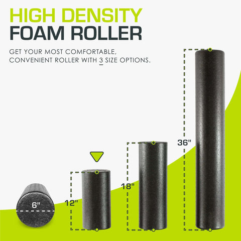 High Density Foam Roller 12 Inch Long Firm Full Body Massage Tool For Back Stretching Yoga Pilates Post Workout Muscle Recovery Black