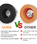 Comparison of high-density rubber leveling feet vs lower-density alternatives with stability and grip benefits.