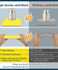 Comparison of high-density sand block versus ordinary sand block showing durability and hardness for Auto Body Sanding Block Set 7 Pieces For Woodworking And Automotive Refinishing.