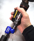 Person holding tool with High Flow 3-Way Air Swivel 3SB40 attached, showing 360 degree motion and rugged construction in use.