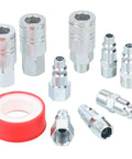 High Flow Three Eighths Inch Air Fittings Kit With Quick Connects Beefy Industrial Couplers And Plugs FNPT And MNPT Threads Ten Piece Set