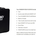 Carrying case for High-Flow Cordless Vacuum Lifter For Pavers And Porous Materials With LED Pressure Display shown with kit contents list.