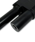 Close-up of Beefy 12V High Force Linear Actuator With 6 Inch Stroke Delivers Up To 2000 Lbs Push Pull And IP65 Protection, metal shaft.