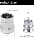Dimensions of 1 1/4 Heim Joints Rod End Kit with High Misalignment Spacers, showing thread and spacer measurements.