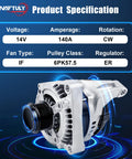 Beefed Up High Output 140A Alternator Replacement For Dodge Caravan Grand Caravan Town And Country 2001 Through 2007 3.3L And 3.8L Engines Voyager 2001 2003 Durable Auto Electrical Part, front view showing specifications and pulley design