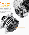 Beefed Up High Output Alternator Replacement For Town And Country Grand Caravan Voyager Routan Jeep Wrangler 2007 To 2010 3.3L 3.8L V6 Fits 04801304AA 4801304AA 421000-0700 11295 AL6462X, shown in detailed close-up and installation diagram.