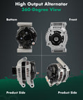 Beefed Up 12V 160Amp Alternator Replacement Fits Chrysler 300 5.7L 2011 to 2023, front and side views showing 6 groove pulley