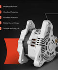 Beefed-Up 12V 180A Alternator For Dodge Ram Trucks 2010-2023, showing side view with 6-groove pulley and protective features.