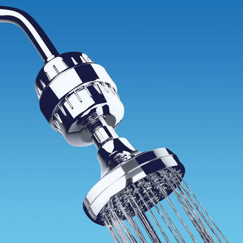 High Output Shower Filter Replacement Cartridge Fits Filter Heads Including SF100 SF220 And Generic Units, chrome finish, water flowing