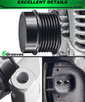 Close-up of a 6-groove pulley on an Upgraded 160 Amp Alternator For Chrysler Town And Country Dodge Grand Caravan Journey Ram C V 3.6L V6 Flex Gas 2011 2018 04801624AD 68272108AA All New Guaranteed.