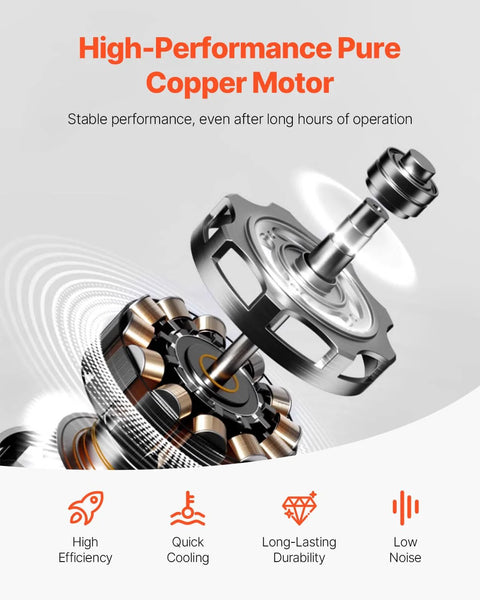 High-performance pure copper motor for two-stage 6 CFM vacuum pump with high efficiency, quick cooling, long-lasting durability, and low noise.