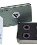 Pack of four skate bearings with Graphflo Stackz cream lubricant in metal case, focused on high performance skate bearings