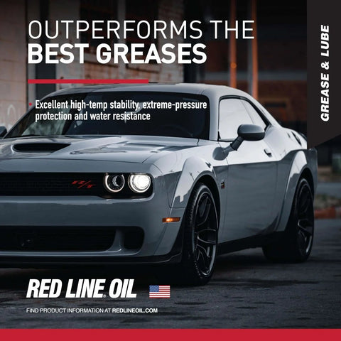 Red Line High Performance CV-2 Synthetic Grease Cartridge With Red Moly promoting auto use in a high-performance car