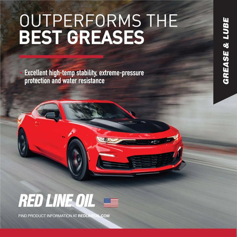 Red sports car promoting High Performance CV2 Synthetic Grease Cartridge With Red Moly For Wheel Bearings U Joints And CV Joints 14 Ounce Tube.