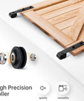 9 FT Double Door Sliding Barn Door Hardware Track Kit J pulley system with ball bearing roller and wooden door panel