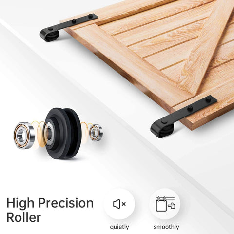 9 FT Double Door Sliding Barn Door Hardware Track Kit J pulley system with ball bearing roller and wooden door panel