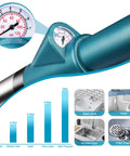 High Pressure Air Drain Blaster Toilet Plunger with PSI gauge for clearing sinks, toilets, and floor drains, stainless steel and ABS handle.