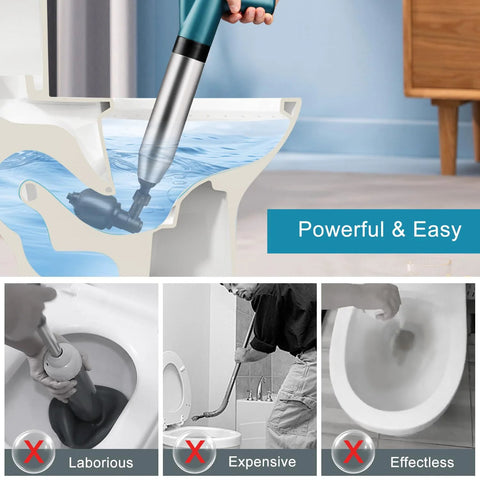 High Pressure Air Drain Blaster Toilet Plunger for clogs clearing blocked toilets, sinks and drains, durable stainless steel gun at home