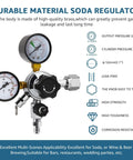 High Pressure CO2 Keg Regulator With Dual Gauges for Home Kegerator Setup, showing durable brass construction and pressure gauge details.