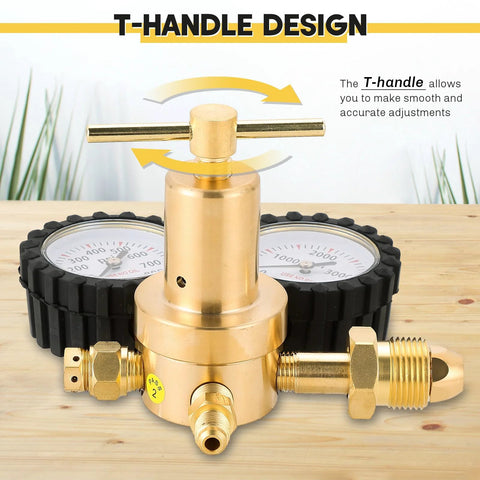 Versatile Nitrogen Regulator For Tanks And HVAC Purging With 0 to 800 PSI Delivery Pressure CGA580 Inlet Weyleity on table