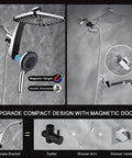 High Pressure Rain Shower Head With Magnetic Detachable Handheld Combo, showing magnetic docking and shower components.