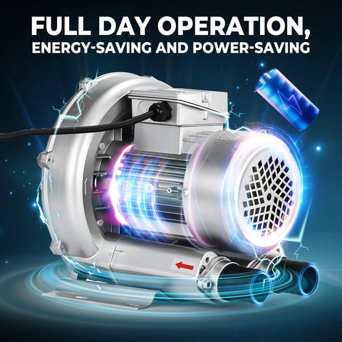 High-pressure regenerative blower delivers reliable, continuous air for sewage aeration, aquariums with aluminum housing, side view.