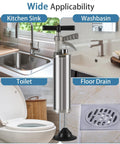 Portable High Pressure Kinetic Toilet Plunger Air Blaster Pump for clogged toilets, sinks, and drains in kitchen, bath, and shower.