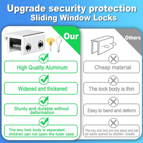 Comparison of Two Pack Sliding Window Locks With Keyed Security showing high-quality aluminum and durable design versus cheaper materials.