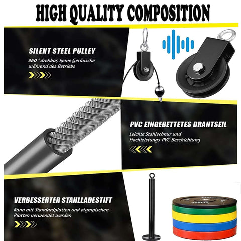 Upgraded Cable Pulley System For Home Gym LAT And Lift Attachments with PVC wire rope and silent steel pulley features