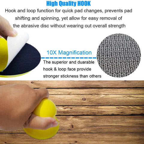Round Hand Sanding Block For 3 Inch Hook And Loop Discs 2 Pack showing hook and loop design in hand
