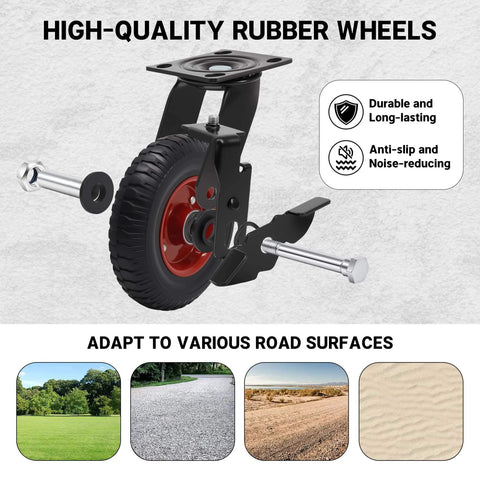 8 inch outdoor heavy duty rubber caster wheels designed for rough terrain, industrial swivel casters with brake for