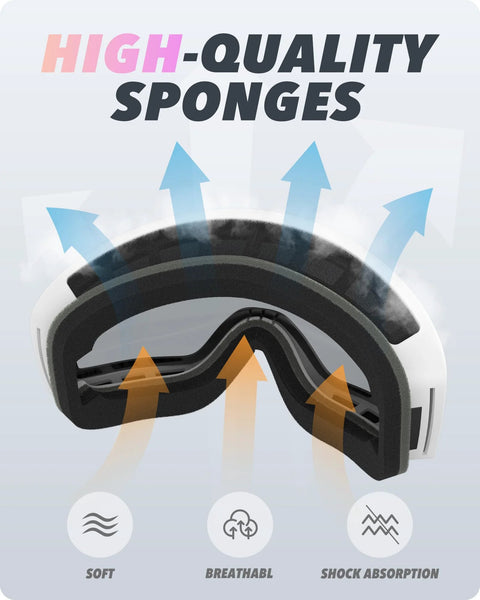 Interior view of OTG Ski Goggles With Anti Fog Lenses And UV Protection Dual Venting Red White showing breathable sponge material.