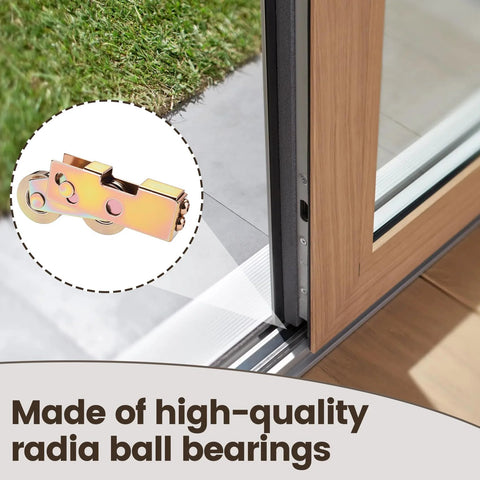 Sliding Door Rollers 1 1/4 Inch Wheel Replacement For Patio Doors And Sliding Glass Doors, installed in wooden door frame