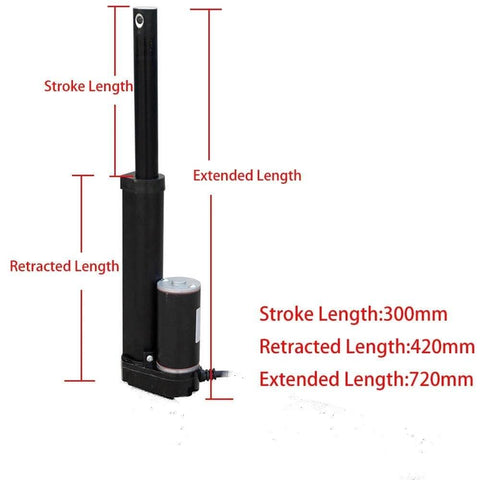 12 Inch 12" High Speed 14mm/s Linear Actuator Motor 1000N DC12V with Mounting Brackets showing stroke and length measurements.