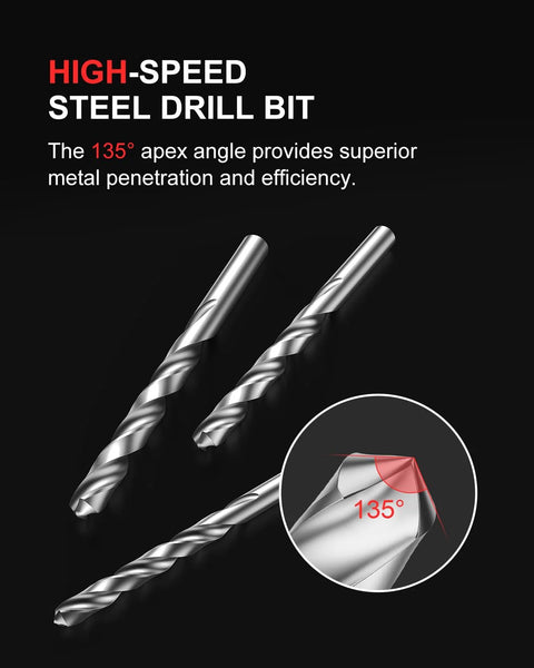 High-speed steel drill bits with 135° apex angle from Complete Metric Helicoil Thread Repair Kit For Automotive Engine And Industrial Machinery.