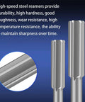 Close-up of Chucking Reamer Set for Lathe Machines with High Speed Steel Round Shank H7 Straight Flutes next to product features.