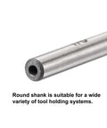 Close-up of Pro Grade Chucking Reamer Set for Precision Bore Machining with round steel shank, high-speed steel visible.