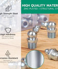 Close-up of zinc-plated grease fittings from Grease Fittings Kit With DIY Portable Storage Case For 330 PCS SAE And Metric Zerk Fittings