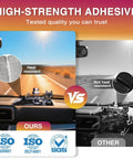 Comparison of high-strength adhesive tape on a dashboard, with one side showing heat resistance and the other not.