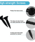 Close-up of Phillips flat head screws with sharp point and deep thread for penetration