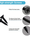 Close-up of high-strength Phillips flat head screws with deep threads and sharp points for wood penetration.