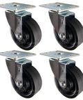 High Temp Bakery Rack Caster Kit featuring four swivel casters with high-temp black wheels for heavy-duty kitchen use