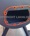 Grill with Grillin Ready High Temp BBQ Smoker Gasket Sealer RTV Adhesive applied in red, highlighting sealing use.