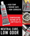 Heavy Duty High Temp RTV Silicone Sealant And Gasket Maker 650 Degrees F OEM Specified Sensor Safe Non Corrosive Neutral Cure Low Odor 3 Oz Tube Grey Sealant For Head Gaskets Oil Water Anti Freeze Resistant