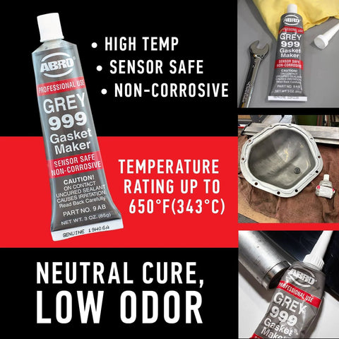 Heavy Duty High Temp RTV Silicone Sealant And Gasket Maker 650 Degrees F OEM Specified Sensor Safe Non Corrosive Neutral Cure Low Odor 3 Oz Tube Grey Sealant For Head Gaskets Oil Water Anti Freeze Resistant