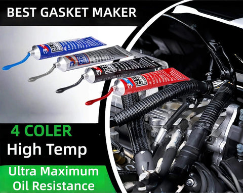 High Temp Silicone Gasket Maker for Engine Oil Pan Valve Cover and Transmission Housing, three tubes near an engine
