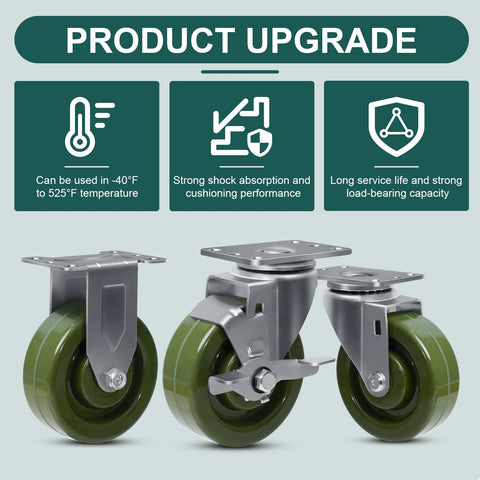 4x1.5 Inch High Temp Industrial Bakery Oven Caster Wheels Set Of 4 Heavy Duty Casters 2800 Lb Capacity With 2 Brakes