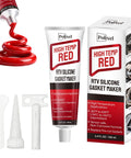 Red High Temperature RTV Silicone Gasket Maker Sealant For Engines Exhaust Manifolds Oil Pans Gearboxes Pumps Superchargers And Automotive Parts Heavy Duty Oil Resistant Up To 650 Degrees Fahrenheit, 3.4 oz tube with box and accessories, tube dispensing sealant.